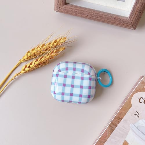 Image of MINSCOSE for AirPods 4 Clear Case,Cute Retro Plaid Pattern Design with Girly Keychain Lock,Soft TPU Protective Shockproof Cover with Cleaner Kit for Girls Women for Airpods 4-Blue