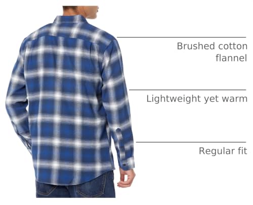 Image of Amazon Essentials Men's Regular Fit Long-Sleeve Flannel Shirt, Soft Brushed Cotton, Lightweight yet Warm