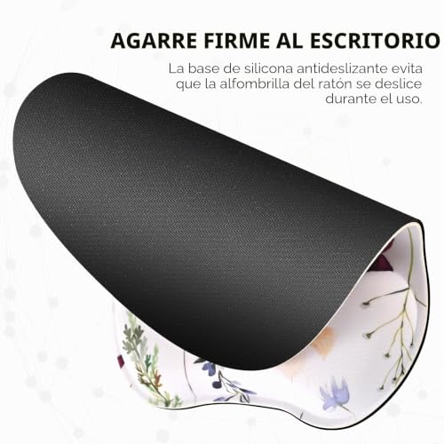 Miniatura 8 de Eoocoo Alfombrilla De Ratón Con Soporte De Muñeca De Espuma Viscoelástica, Alfombrilla De Ratón De 4 Mm Con Base De Goma Antideslizante, Flores Blancas