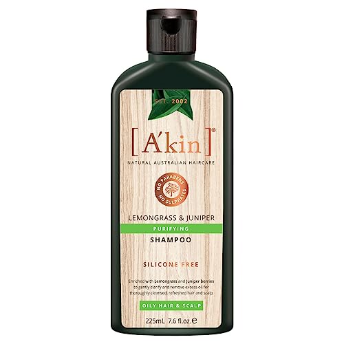 Image of A'kin Natural Purifying Lemongrass & Juniper Shampoo For Oily Hair & Scalp, No Paraben, No Sulphate & Silicone Free, 225 ml