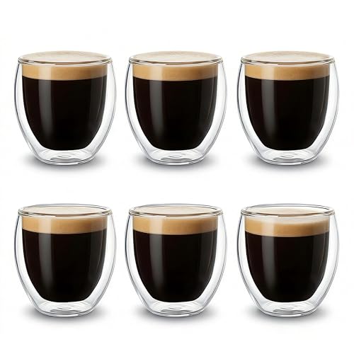 TERRATERRA 6 Tasses à Expresso en Verre Transparent Double Paroi - 100 ml (4 oz) - Effet Flottant - Isothermes - Pour Café, Espresso et Boissons...