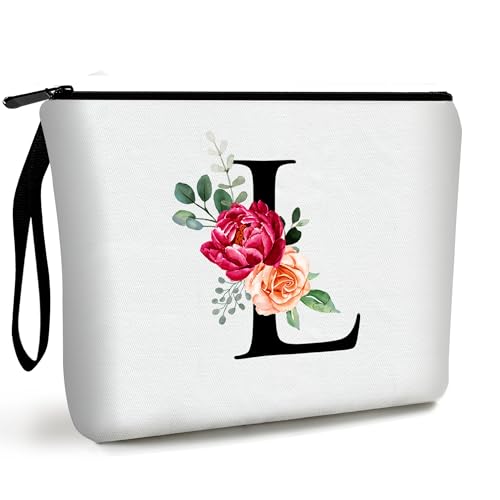 Personalised Makeup Bag Gifts for Women A-Z Make up Bag Gifts for Birthday Christmas Best Friend Her Women Mum Wedding Gifts for Bride Bridesmaid Cosmetic Bag Makeup Holder(L)