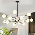 KEILAIMO Modern Chandelier, 12-Light Sputnik Ceiling Light Fixture, Mid Century Height Adjustable Sputnik Chandeliers for Dining Room, Kitchen Island, Living Room, Bedroom - Black and Gold