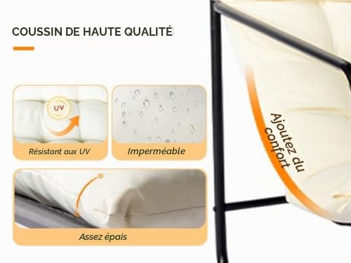 Bonnlo Salon de Jardin Exterieur 2 Personnes, Ensemble Fauteuil Salon et Table Basse, Meuble Exterieur avec Coussin Épais Amovible pour Balcon/Terrasse, Blanc