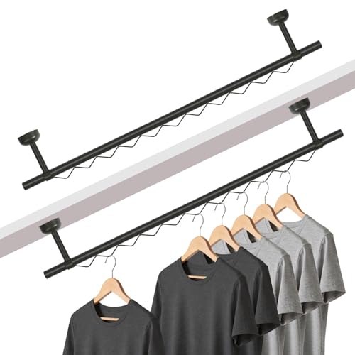 2 Pack Closet Rail Hanging for Wall Mount, Any-Angle Ceiling Mount Rod, Sloped Hanging Rail Rack, Under Stairs Organizer, Sloped Ceiling Closet Solutions for Bedroom Attic Under Stairs Areas (Black)