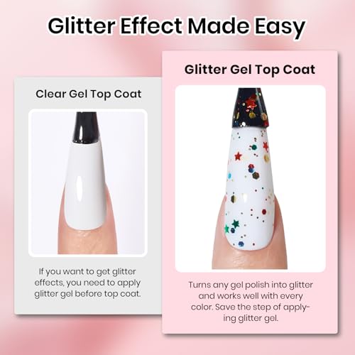 Image of Beetles Glitter Gel Top Coat Set, 6Pcs 10ml Sparkle Glitter Cat Eye Top Coat Gel Nail Polish No Wipe Long Lasting Soak Off U V LED Manicure Salon DIY Gifts for Women