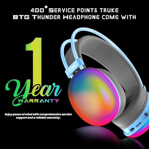 truke Newly Launched BTG Thunder Over The Ear Gaming Headphone with 70H of Playtime, 40mm Titanium Drivers, Dual Pairing Headset, Gaming Mode (40ms Latency) with RGB LEDs, Detachable Mic, BT 5.4-Blue 9 41wltiXuQGL