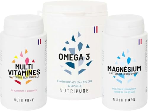 Nutripure | Pack Les Incontournables | Magnesium Bisglycinate, Oméga 3 & Multivitamines | Les Essentiels Santé & Bien-Être au Quotidien | 1 Mois | Made in France