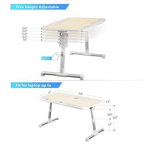 Laptop Bed Tray Table Adjustable Laptop Desk for Bed Large Size , Laptop Stand with Tablet Stand Slot, Foldable Standing Desk for Writing in Sofa and Couch Wood Large Size