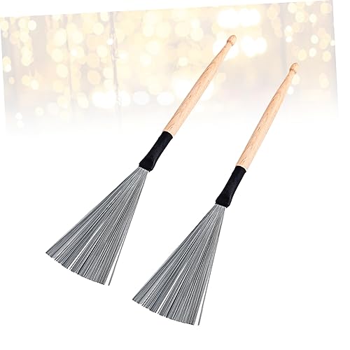 VANZACK 2 piezas Baquetas para principiantes con cepillo de acero para práctica de jazz y batería miniatura 3