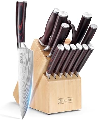 PAUDIN Kitchen Knife Set with Block, 14 Pieces Knife Sets for Kit...