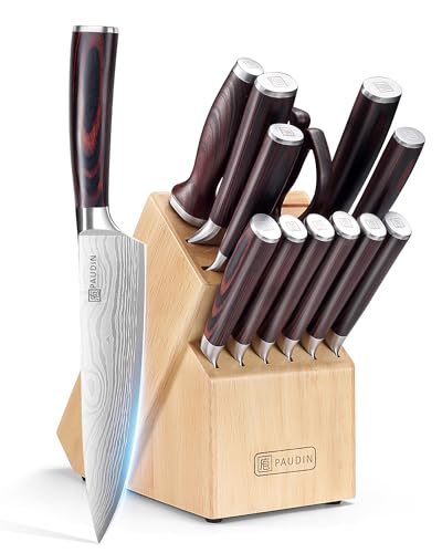 PAUDIN Kitchen Knife Set with Block, 14 Pieces...