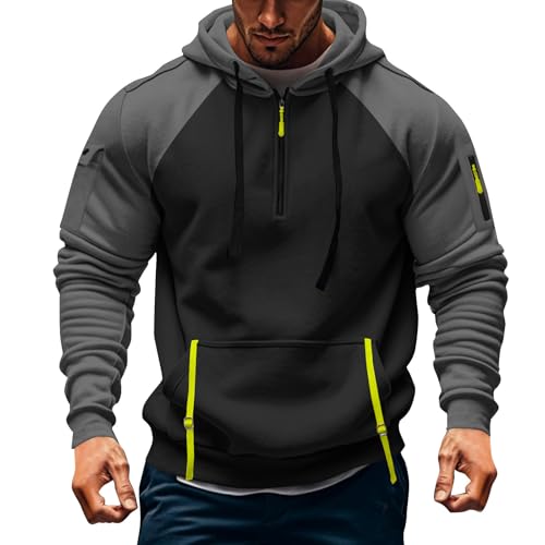 Zipper Hoodies For Men Color Block Tactical Quarter Zip Cargo Pullover Raglan Sleeve Outdoor Hooded Sweatshirts,S-3XL4