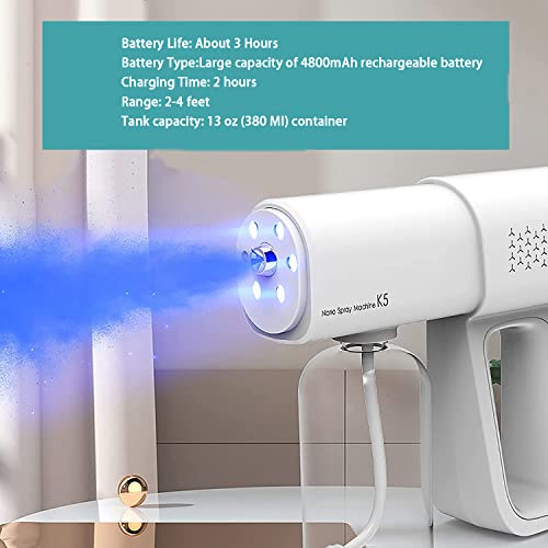 Professional Disinfectant Fogger Machine, 380Ml Wireless Nano Sprayer Gun Handheld Sanitizer Fogger, Blue Light Foggers For Touchless Sanitization (White) #TOP4