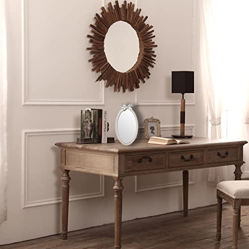 Decorative Tabletop Oval Mirror Vintage Wall Mount Mirror Metal Desktop Mirror With Stand Pearl Floral Frame Makeup Mirror Retro Cosmetic Mirror Countertop Dressing Mirror For Home Decor-Large #TOP6