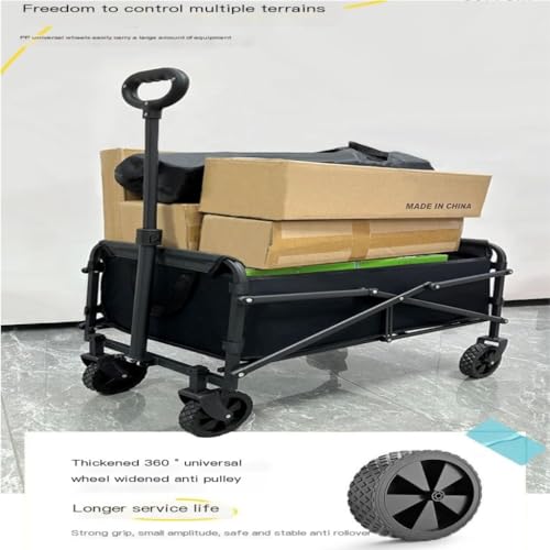 CHEMYO Strandtrolley, Campingwagen, zusammenklappbarer mobiler Wagen, Einkaufswagen für Outdoor-Camping, Picknickwagen, tragbarer Anhänger, Campingwagen, Trolley-Wagen (schwarz) – Bild 7