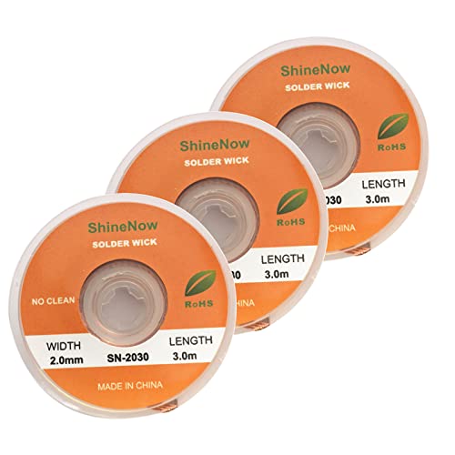 ShineNow No Clean Desoldering Trenza Soldadura Mecha Ancho 2mm Longitud 3Meters Paquete 3PCS