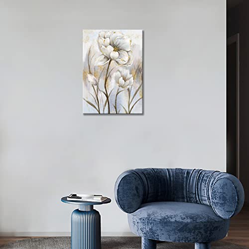 Novup White Flower Wall Art Blooming Floral With Gold Foil Canvas Print Wall Art The Picture For Living Room Bedroom Contemporary Wall Painting Decoration Modern Abstract Artwork #TOP2