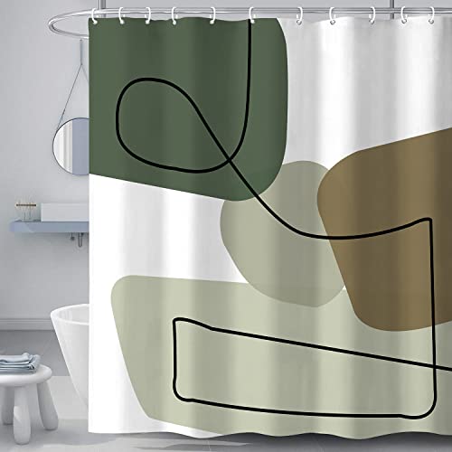 Coveimes Abstract Mid Century Neutral Shower Curtain For Bathroom, Sea Foam Green Minimalist Geometric Modern Aesthetic Shower Curtain Sets, Waterproof Fabric Polyester Bath Curtain With Hooks #TOP1