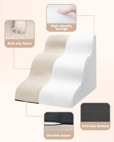 Dog Stairs for Small Dogs,3 Step Dog Ramp for Couch and Bed,Pet Stairs with Non-Slip Bottom for Old Cats,Indoor Pet Steps,Comfort,Durable,15.4" H - Thumbnail 6
