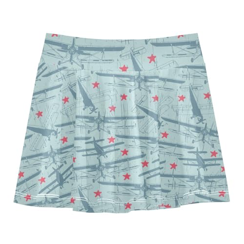 Girls Skorts High Waist Athletic Skirts with Shorts Blue Airplane Stretchy Teens Performance Tennis