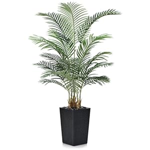 Artificial Palm Tree 5FT – Tall Fake Trees with Black Planter & Pebbles,Large Faux Plant for Indoor Outdoor,UV Resistant Floor Plants for Home, Office, Living Room & Patio Decor,VN130