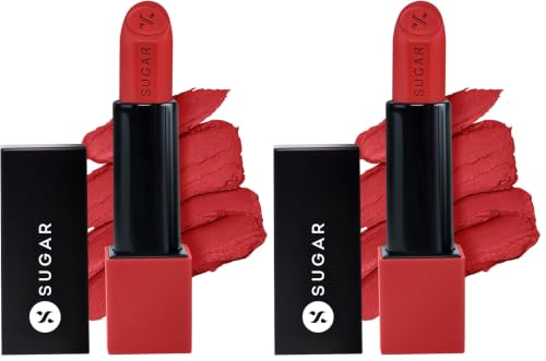 Image of SUGAR Cosmetics Glide Peptide Serum Lipstick with Hyaluronic Acid & Vitamin E | Velvet Matte Lipstick for Indian Skin | 1-Swipe Full Coverage | 4.2gm - 04 Cairo Crimson (Pack of 2)