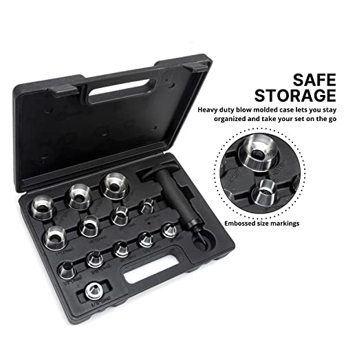 Image of NEIKO 02604A Hole Punch Set | SAE & Metric, 3 /16 inch - 1-3 /8 inch & 5 - 35mm | 14 Piece Sharp Hollow Hole Punch Kit, Gasket Cutting Puncher, Foam Cutter, & Leather Hole Punches | 6 inch Interchangeable