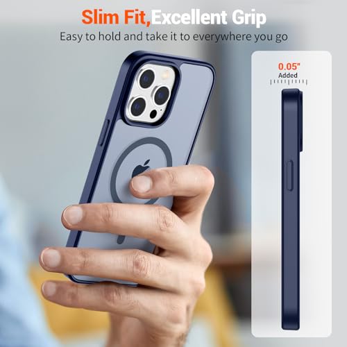 Image of SUPFINE Magnetic for iPhone 14 Pro Max Case (Compatible with MagSafe) (Military Grade Drop Protection) Slim Translucent Matte Shockproof with Anti-Fingerprint Phone Case,Navy Blue