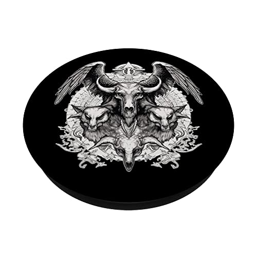 Creepy Demon Skull Occult Horror Gothic Wicca PopSockets Swappable PopGrip, Black - Image 2