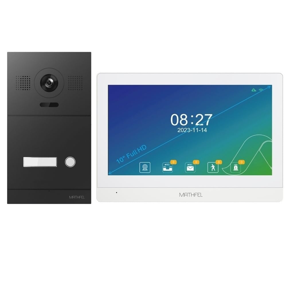 MATHFEL Video Türsprechanlage mit 10'' Monitor, 2 Draht Türklingel mit Kamera und Türöffner für 1-Familienhaus - Video Gegensprechanlage, Sprechanlage mit Kamera, Videotürklingel
