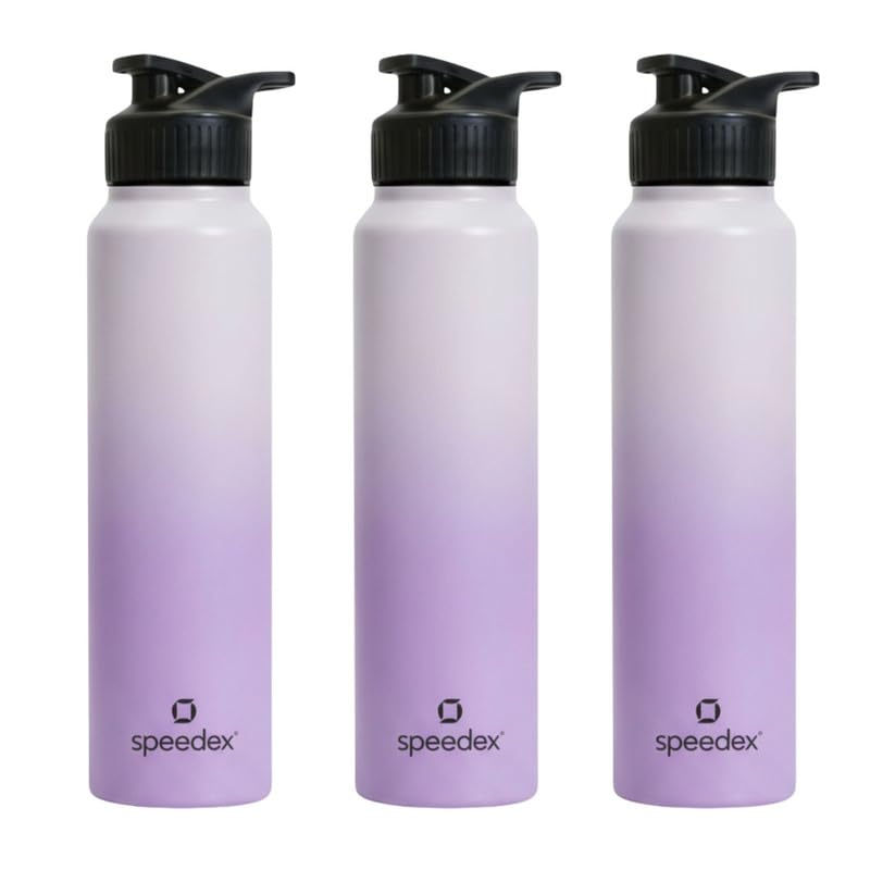 Image of Speedex Stainless Steel Metal Water Bottle 1 Ltr 1000 ml, BIS Approved, Leak Proof Sipper Cap Bottle for Office, School, Gym, Travel, Daily Use for Men, Women, Kids, Adults, Dual Purple, Set of 3