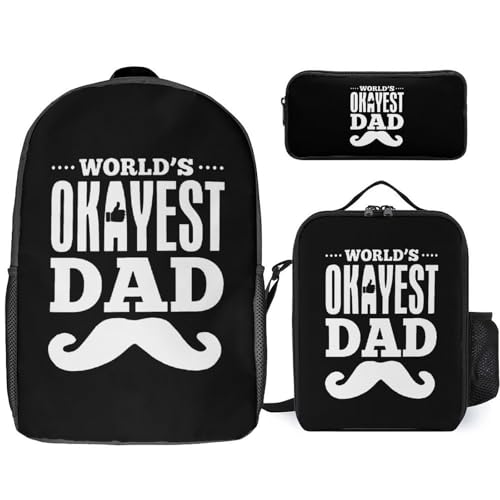 World'S Okayest Dad Beard Classic Backpack Lunch Bag Pencil Case 3 Piece Set Travel Daypack