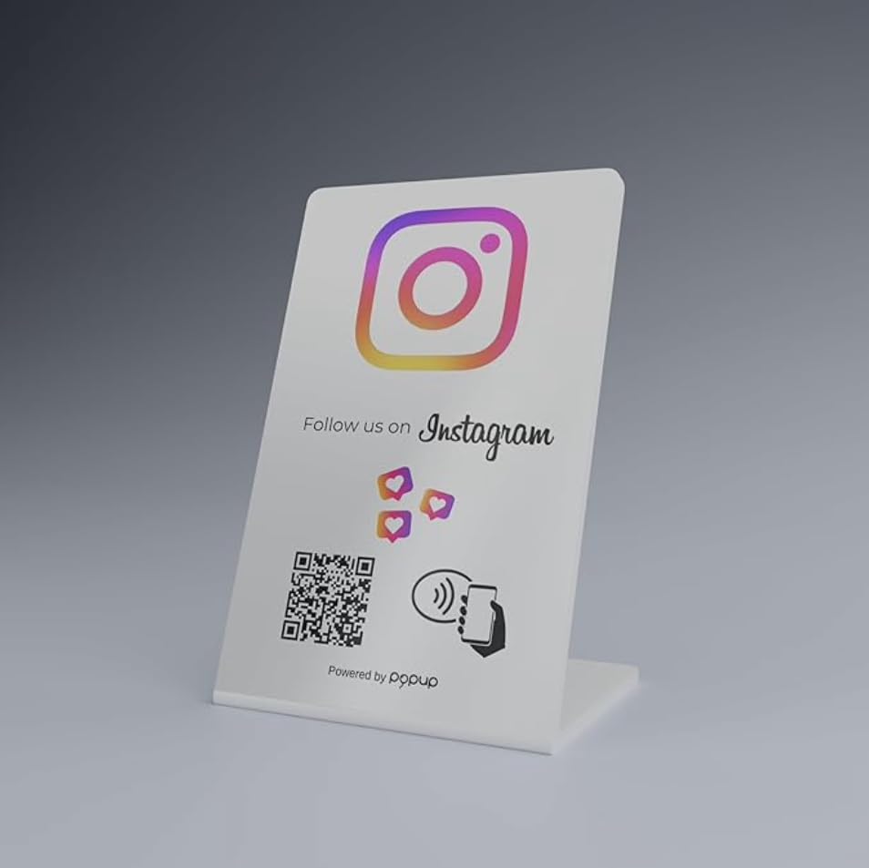 popup Expositor para seguidores NFC PVC para aumentar seguidores en Instagram | Compatible con Android e IOS| (Blanco)