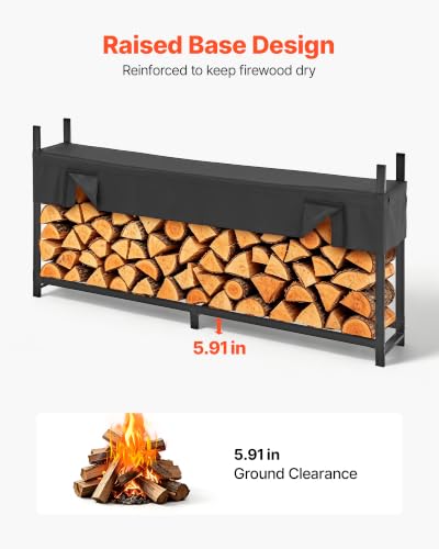 Image of VEVOR Firewood Rack with Waterproof Cover 8ft 1 /2 Cord Outdoor Wood Storage