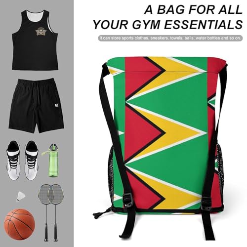 Guyana Guyanese Flag Drawstring Backpack Sports Gym String Bag Sackpack Water Resistant Pockets for Women Men3