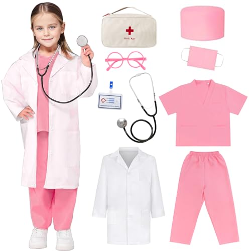 keaiyouhuo Costume de médecin pour enfants Ensemble de blouse de médecin avec stéthoscope Halloween Costume d'infirmière Dress Up