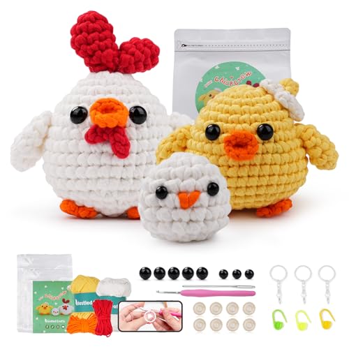 Lista de Kits de ganchillo - los preferidos. 42 Kit de Herramientas de Ganchillo para Principiantes, Lindo Pollo Padres y Niños Completo Amigurumi Starter Set con Llaveros Regalo, con Tutoriales en Vídeo Paso a Paso