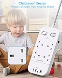 4 Way Surge Protected Extension Lead with USB Slots – Multi Plug Power Strip Extension Cable with Double Switches, Plug Extension Socket 1.8M Braided Extension Cord for Home Office Accessories - Image 7