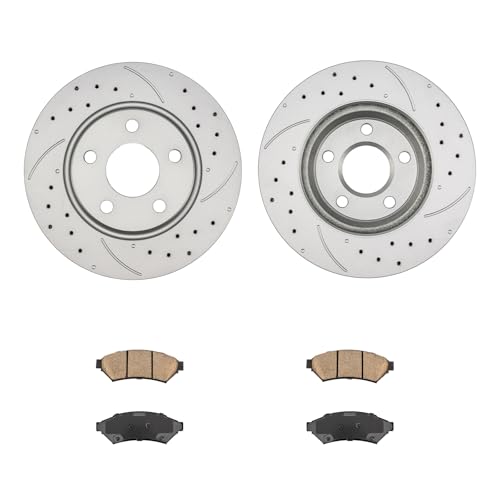 Image of KAX Front Brake Kit, Drilled and Slotted Brake Rotors, Ceramic Brake Pads | Fits Buick LaCrosse 2005-2009, Pontiac Grand Prix 2005-2008, Chevrolet Uplander /Buick Terraza /Pontiac Montana 2005