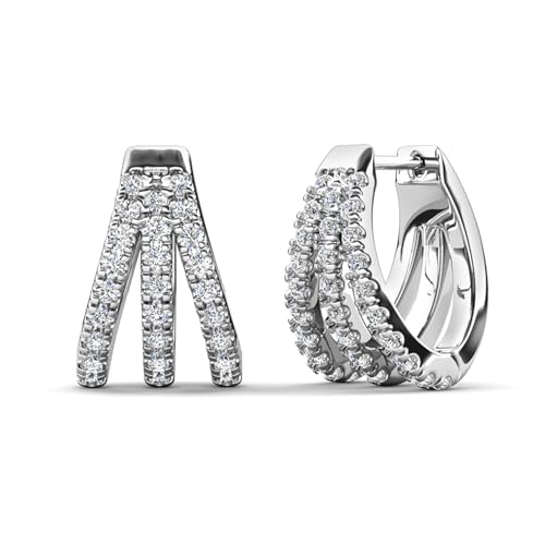 Cate & Chloe Aliyah 18k White Gold 14mm Pave Huggie Hoop Earrings with Round Cut Simulated Diamond Crystals, Small Silver Hoops for Women, Gift for Her