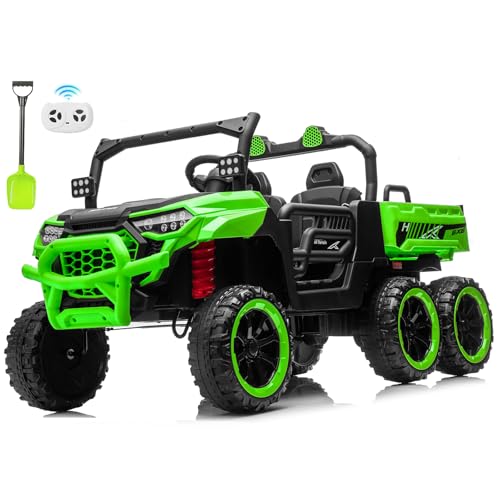 Letsgoride 24V Kids Ride on Dump Truck, Two Seater Battery Powered Truck Car w-Electric Dump Bed, Remote Control, Shovel Toy, 4X100W Motor, Music, Wireless, LED Light, Ride on Toys Boys Girls, Green