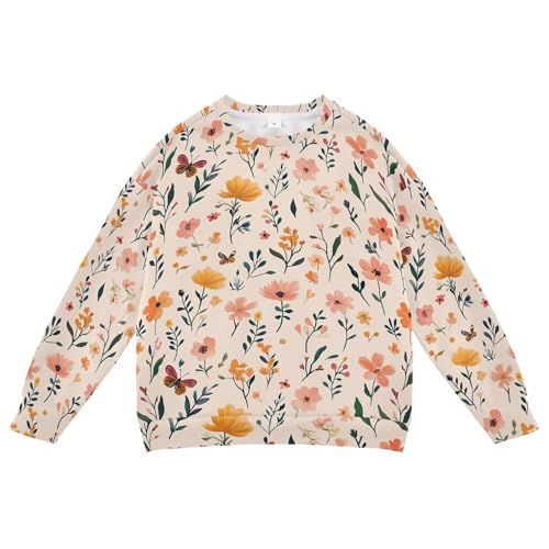 JUNZAN Autumn Flowers Hyacinths Butterflies Kids Girls Sweatshirts Hoodies Fleece Outerwear for Kids Camping 4T