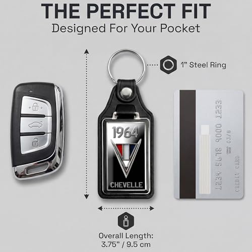 Image of Brotherhood 1964 Compatible with Chevelle Checkered Flag Red White Blue Design Faux Leather Key Chain Key Ring - Key Chains for Women and Key Chains Men for Classic Retro Cars