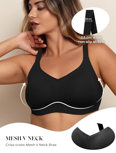 Image of COMFELIE Women No Underwire Bra Comfy Seamless Bras Full Coverage Mesh Bralette with Adjustable Contrast Color Strap S-4XL