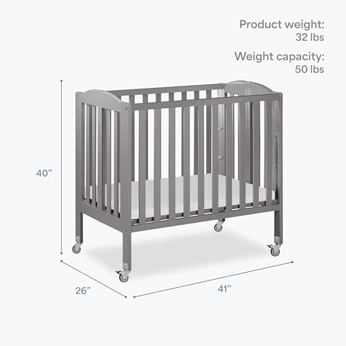 Dream On Me 3 in 1 Portable Folding Stationary Side Crib in Steel Grey, Greenguard Gold Certified, Safety Wheels with Locking Casters, Convertible, 3 Mattress Heights - image 3