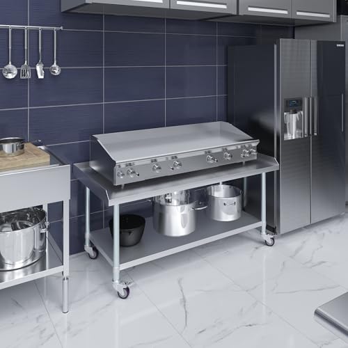 Image of AmGood Stainless Steel Equipment Stand with Undershelf + Casters, Heavy Duty, Commercial Grade, NSF Certified (30 inch Width x 60 inch Length + Casters)