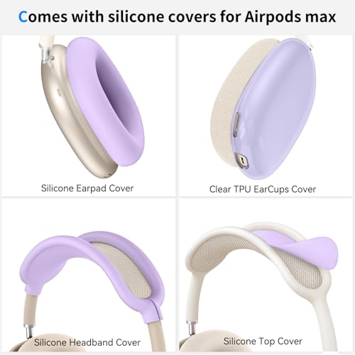 Image of Hard Case for AirPods Max 2 Supports Sleep Mode, Travel Carrying Headphone Case with AirPods Max 2 /1 Clear Ear Cups Cover /Silicone Earpad Case /Headband Cover, Protective Portable Storage Bag, Purple