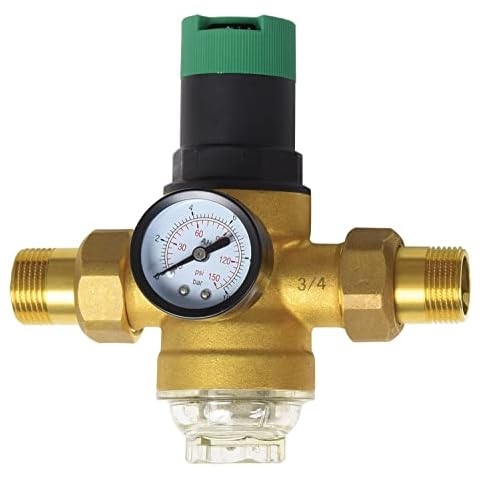 AQUA HEATING Druckminderer Wasser mit Manometer und Messgerät, Wasserdruckminderer 3/4 Zoll Wasserdruckregler mit Siebfilter, Druckminderventil Druckregler Messing Cover