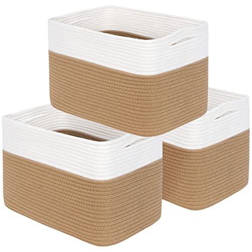 Image of MINTWOOD Design 3-Pack Storage Baskets for Shelves, Playroom and Classroom, Book Basket, Decorative Storage Cube Bins, Woven Closet Organizers, Pantry and Shoe Organizer, Brown
